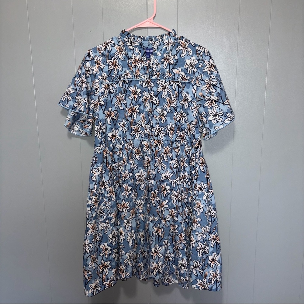 Ro’s Garden Vibeka Floral Cotton Mini Shirtdress in Light Blue Olga Floral XS